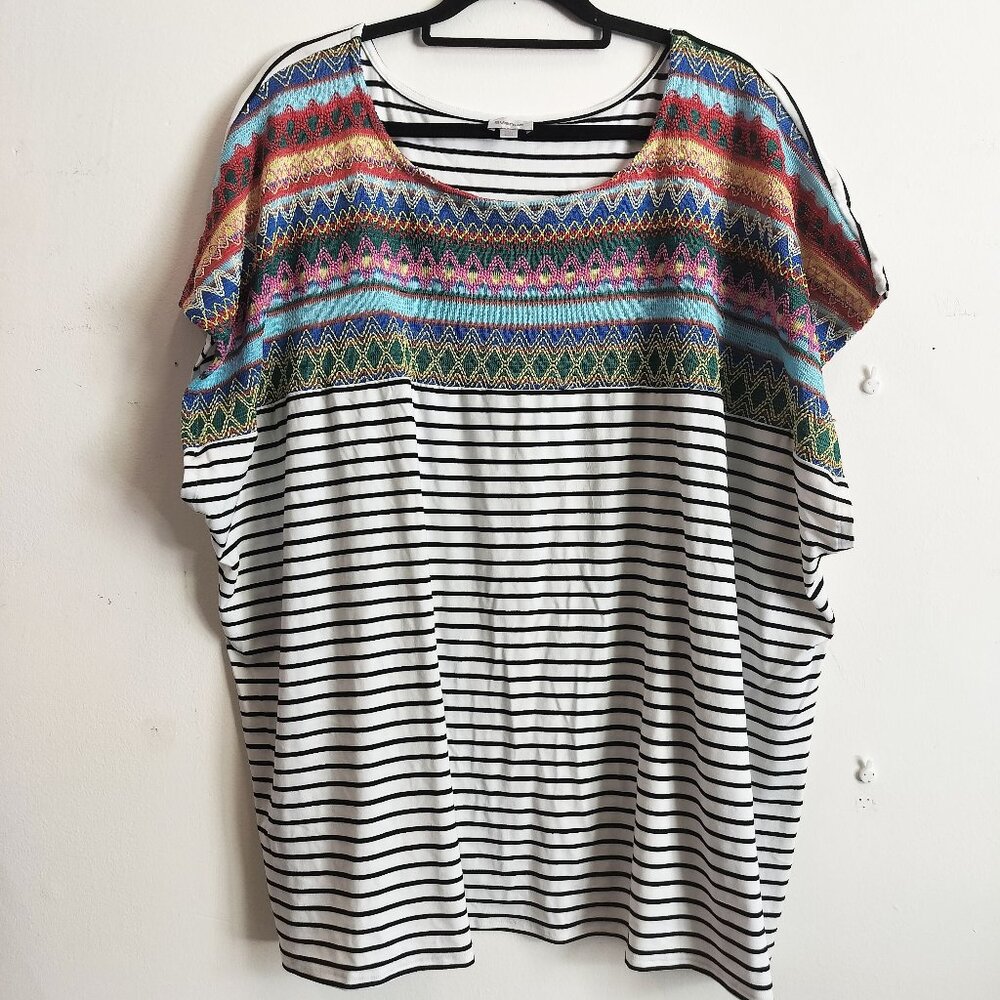 Avenue Black & White Rainbow Striped Top